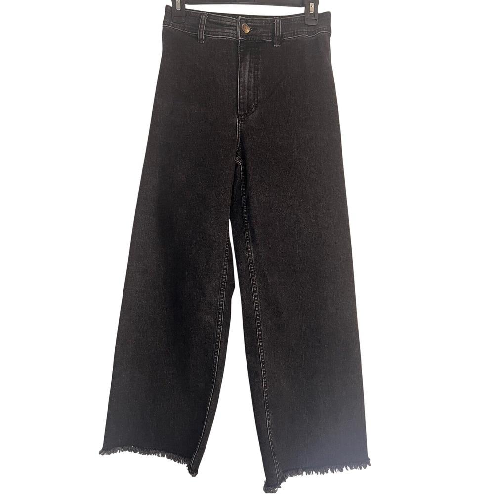 Billabong Free Fall Wide Leg Jeans Black High Rise Raw Hem Boho Indie Casual 27